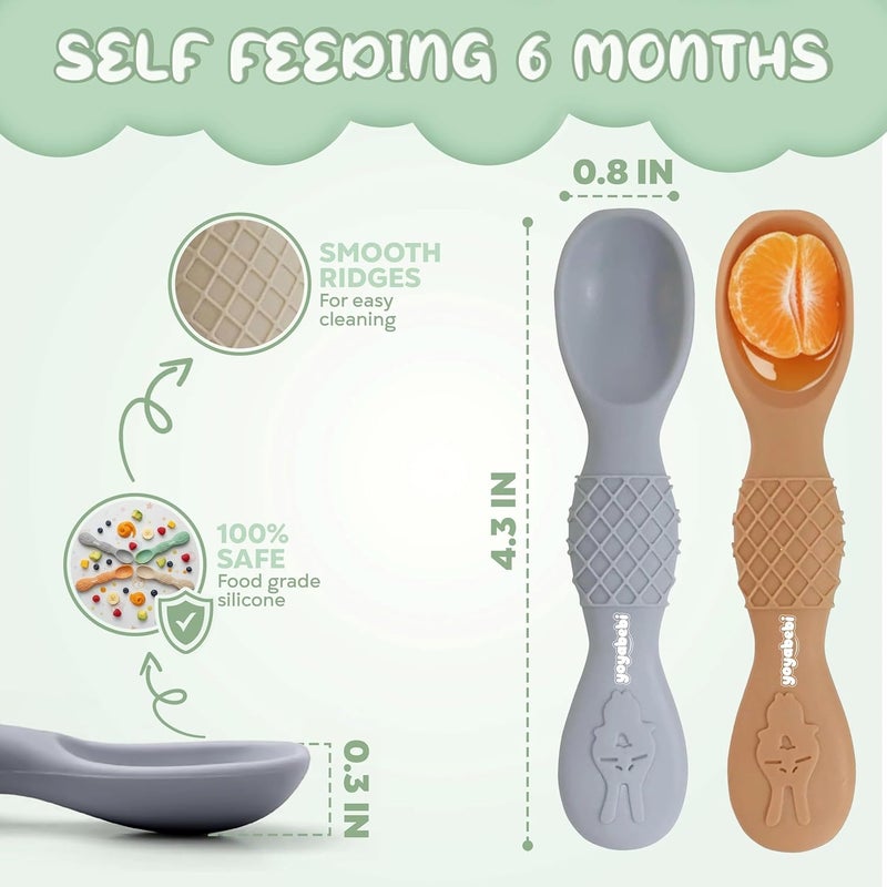 YOYABEBI Silicone Baby Spoons self feeding 6 months(4 Pack), Toddler utensils, baby feeding essentials. Soft Tip, Gum-Friendly, BPA Free, Dishwasher Safe, Teething Handle - Image 2